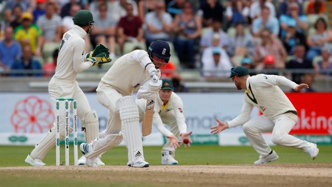 First Test - England v Australia - Edgbaston, Birmingham, Britain - England's Stuart Broad is caught out by Australia's Steve Smith off the bowling of Nathan Lyon Action.  August 5, 2019.