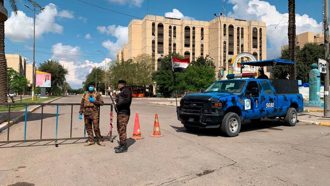 Security forces are deployed to enforce a curfew in central Baghdad, Iraq on March 22, 2020.