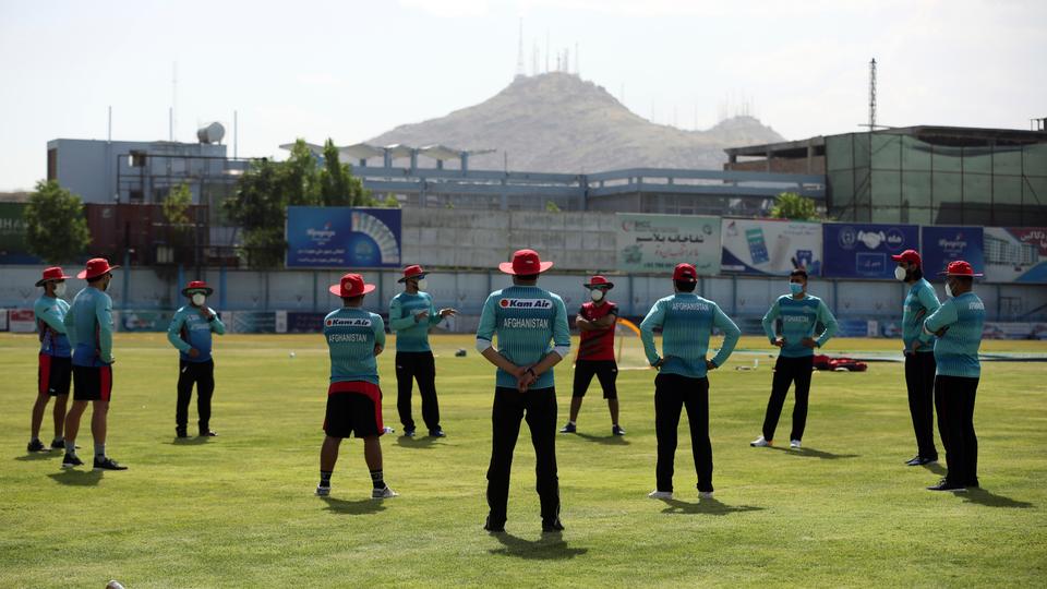 Members of the Afghan Cricket National Team practice during their team's first training camp after the Covid-19 pandemic hit the country at the Kabul national cricket stadium in Kabul in June.