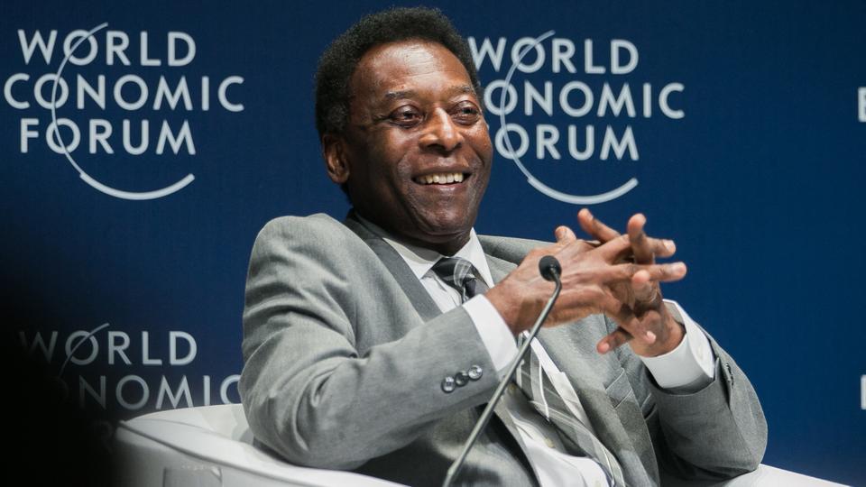 n this handout file photo released by WEF and taken on March 14, 2018, Brazilian football legend Pele smiles during the opening plenary at the World Economic Forum on Latin America 2018 in Sao Paulo, Brazil, on March 14, 2018.