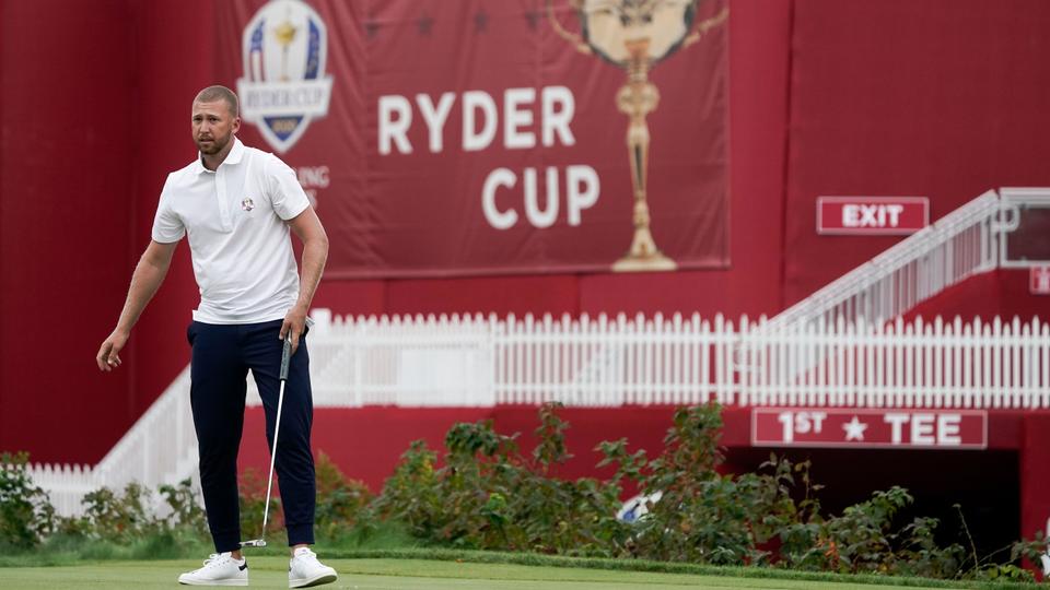 Team USA's Daniel Berger puts on a practice green at the Whistling Straits Golf Course on  September 20, 2021, in Sheboygan, US.