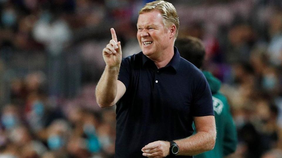 Barcelona coach Ronald Koeman seen at a match between Barcelona and Bayern Munich in Barcelona, Spain on September 14, 2021.