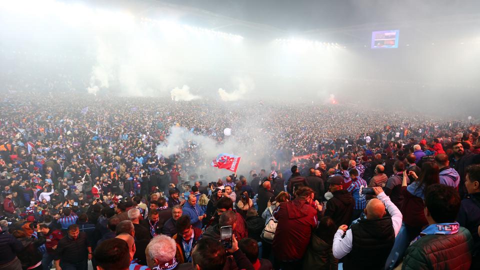 Trabzonspor fans celebrate after Trabzonspor win Turkish Super Lig title, club’s 1st league title since 1984 following Turkish Super Lig soccer match between Trabzonspor and Antalyaspor in Trabzon, Turkiye on April 30, 2022.