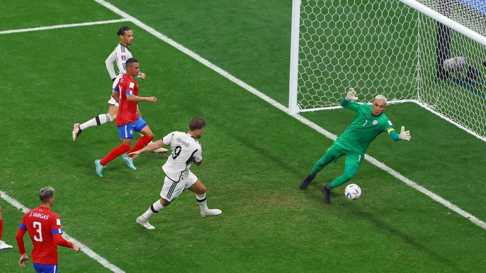 Germany's Niclas Fullkrug scores their fourth goal against Costa Rica.