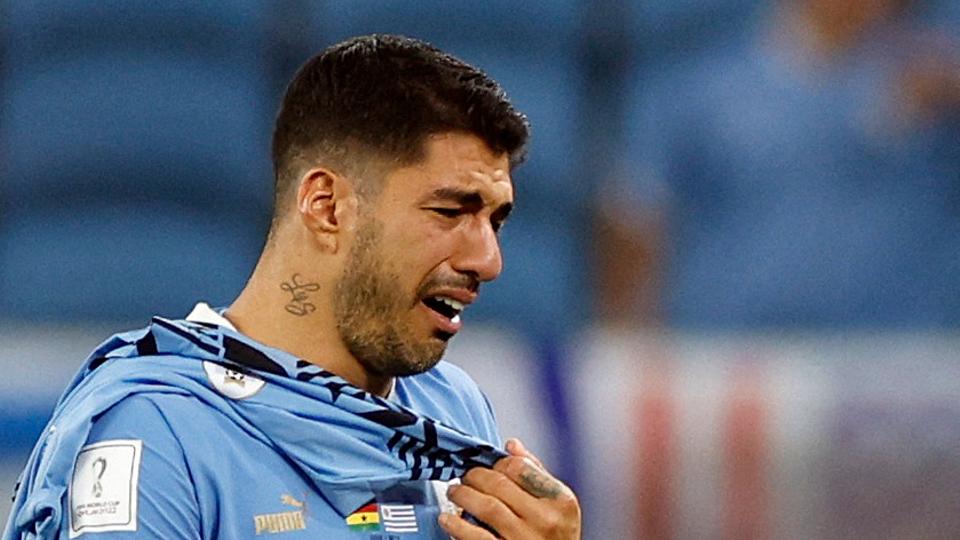 Uruguay's Luis Suarez in tears after his team is eliminated from the World Cup.