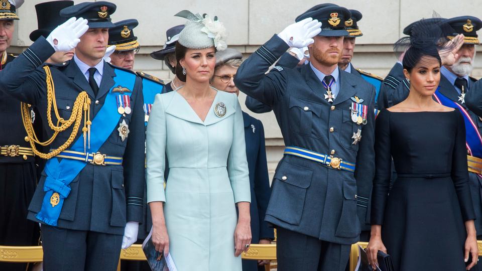 In this file photo from happier times, Prince William (L), Kate the Duchess of Cambridge, Prince Harry and Meghan the Duchess of Sussex attend an event in London, July 10, 2018.