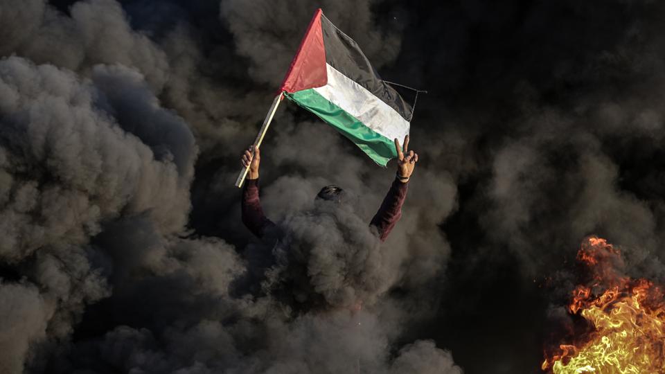 Palestinians stage a demonstration to protest after ten Palestinians were killed by the Israeli army in the West Bank on Thursday, on January 26, 2023.