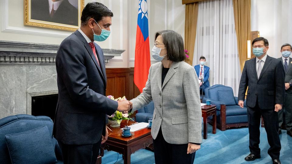 Taiwan President Tsai meets US Representative Ro Khanna, a senior member of the US House China Select Committee, and other members of the US delegation at the presidential office in Taipei on Tuesday.