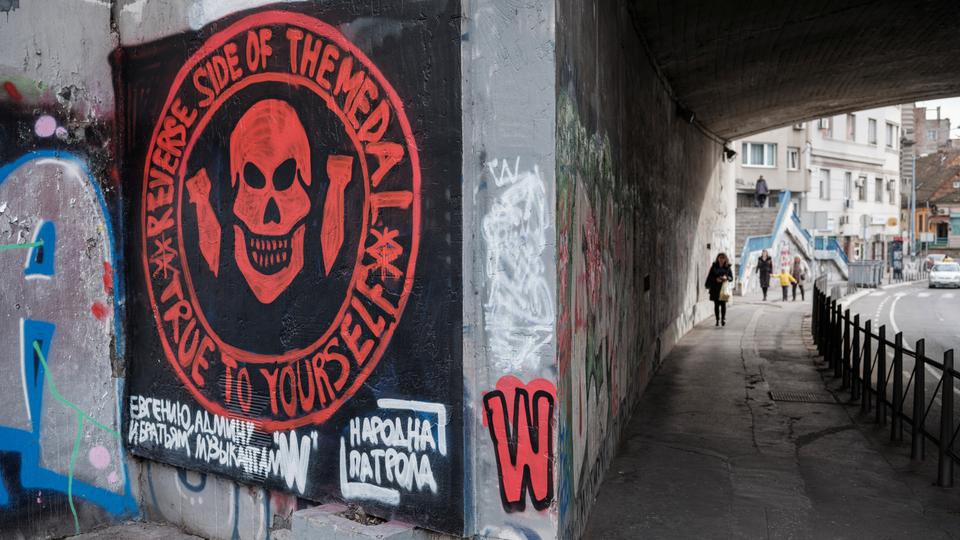 A mural depicting Wagner private military group is seen on a wall in Belgrade, Serbia on January 18, 2023.