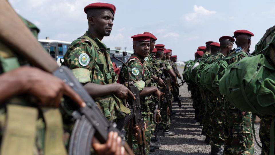 Burundi soldiers arrive to their deployment as part of a regional military operation targeting M23 rebels, in North Kivu province.
