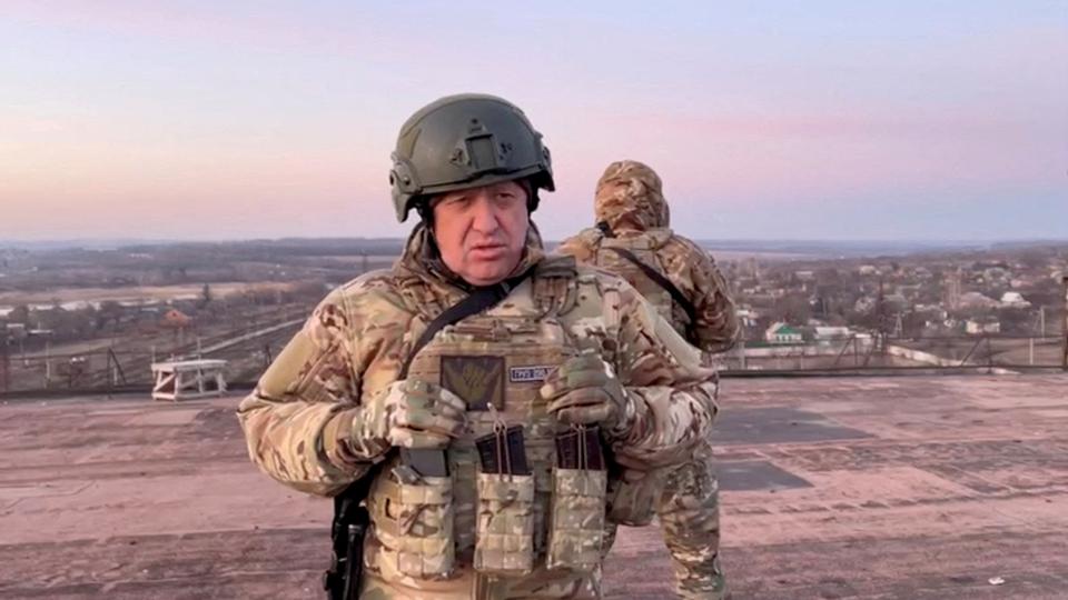 Yevgeny Prigozhin speaks in Paraskoviivka, Ukraine in this still image from an undated video released on March 3, 2023.