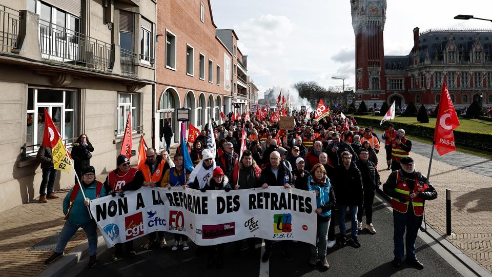 Trade unions urging a show of force as Macron's pension overhaul neared its finale in parliament.