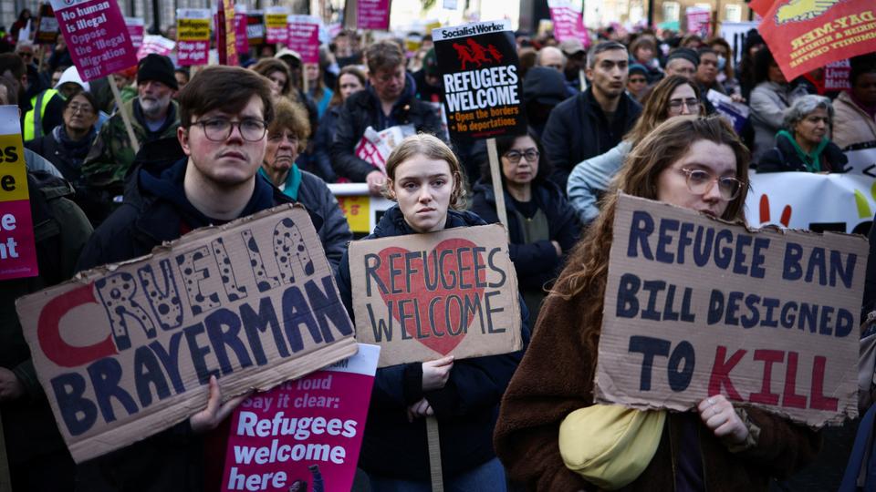 Anti-racism protesters in the British capital carried signs reading