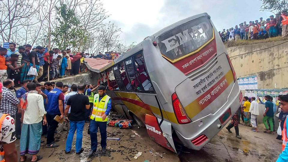 The driver hit the railing of a recently built major expressway, sending the vechile tumbling nine metres into the ditch.