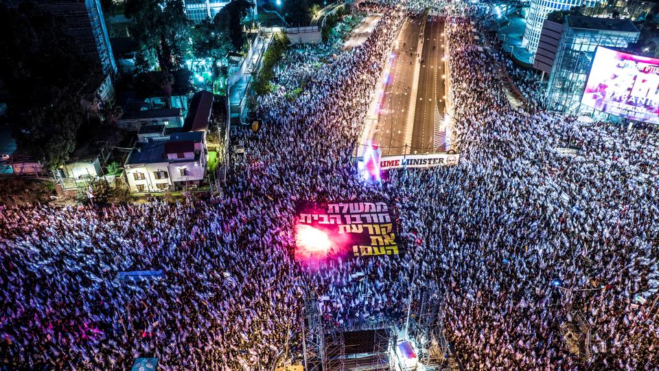 Tel Aviv protest swelled Saturday to around 200,000 demonstrators, according to Israeli media estimates.