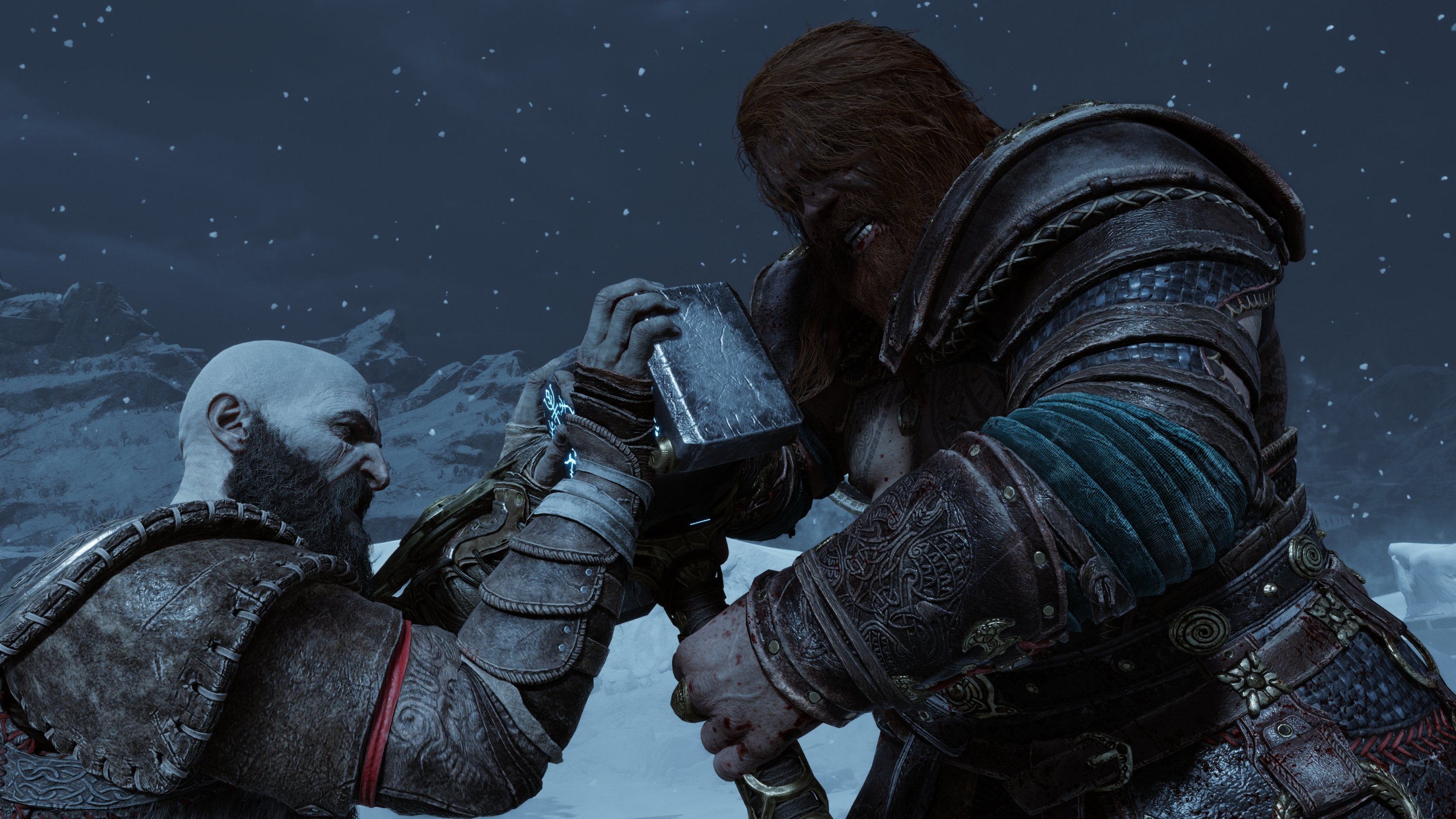 244137 Kratos (L) takes on the Norse god Thor, in a scene from the game