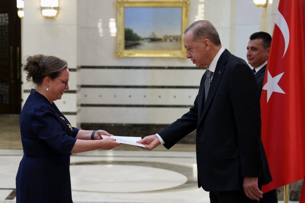 President Recep Tayyip Erdoğan receives the letter of credence from Israel's new ambassador to Ankara, Irit Lillian, Dec.27, Ankara. (Reuters Photo)