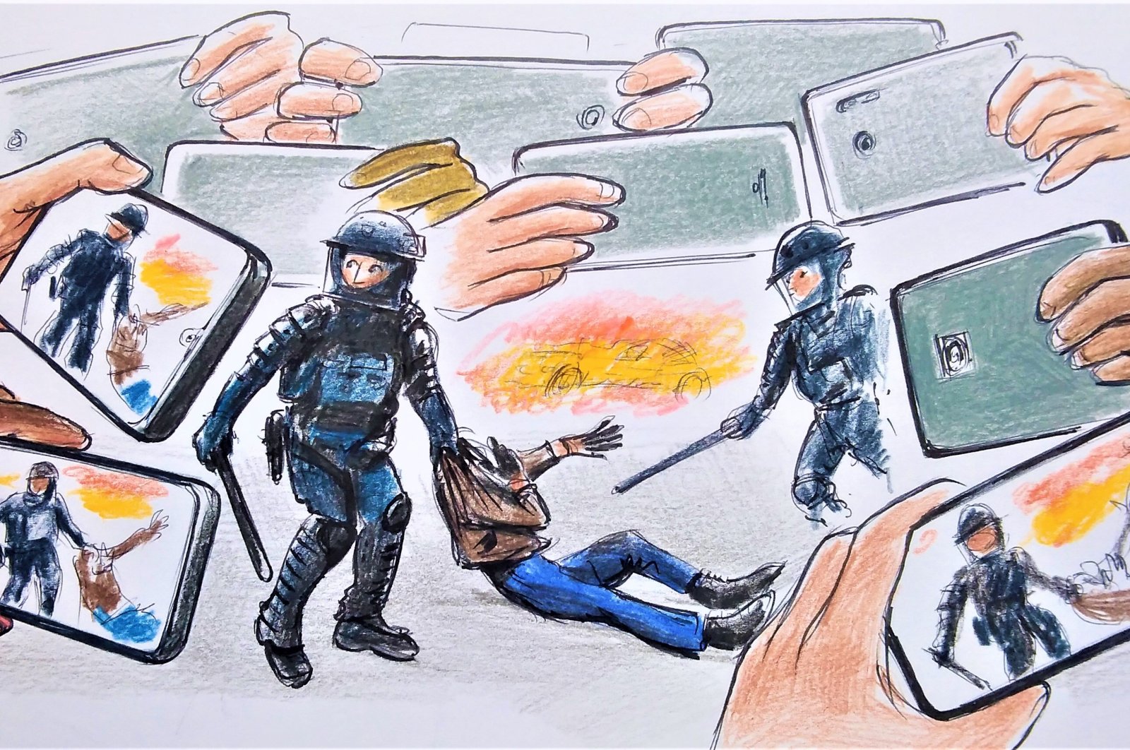 "With new media, people can now use social media to organize in a few hours, creating waves, making it much easier for people to hold the authorities accountable for their actions." (Illustration by Erhan Yalvaç)