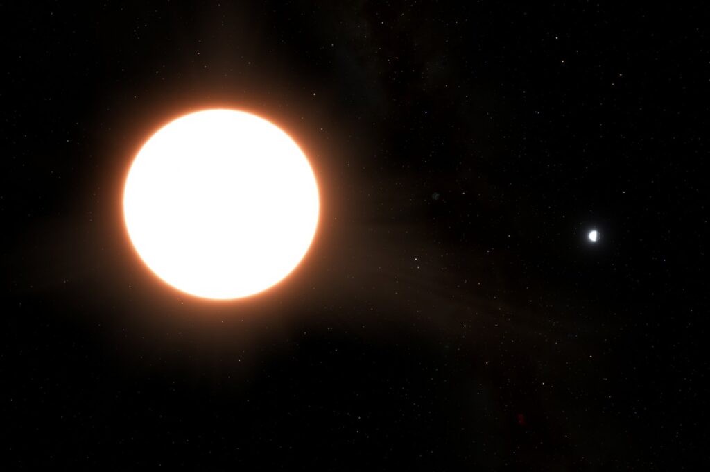 An artist's impression shows the exoplanet LTT9779b orbiting its host star, located 264 light years from Earth. (Reuters Photo)