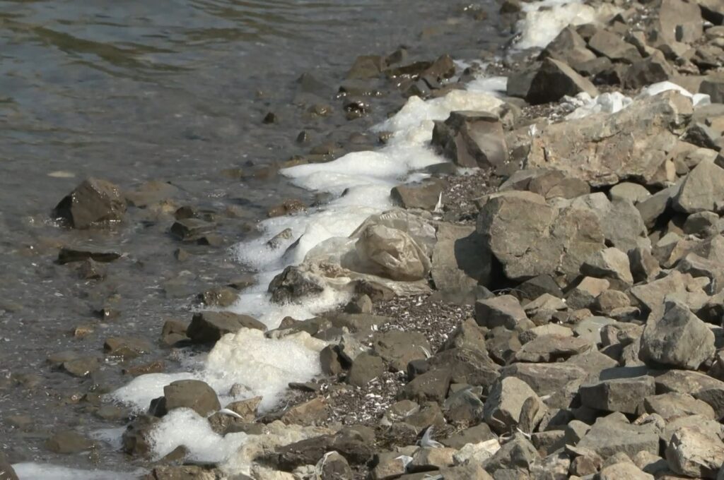 The dams with a low occupancy see a rising occurrence of foam and a mixture of bottom dirt in Istanbul, Türkiye, July 13, 2023. (DHA Photo)