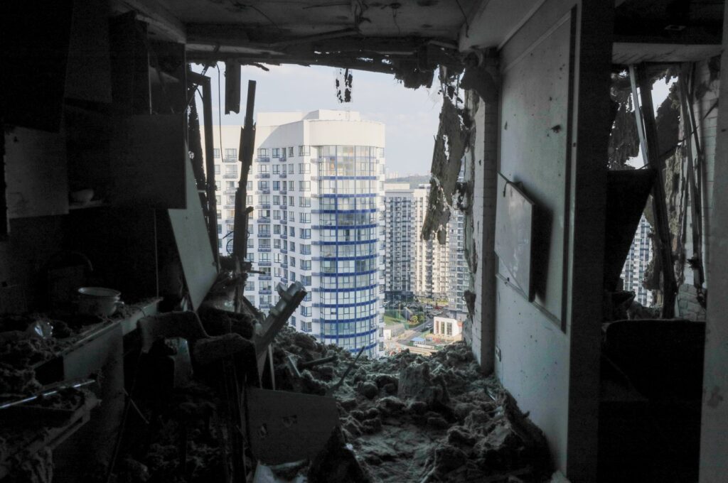 Interior view of a damaged apartment in a residential building after an overnight shock drones strike in Kyiv, Ukraine, June 13, 2023. (EPA Photo)