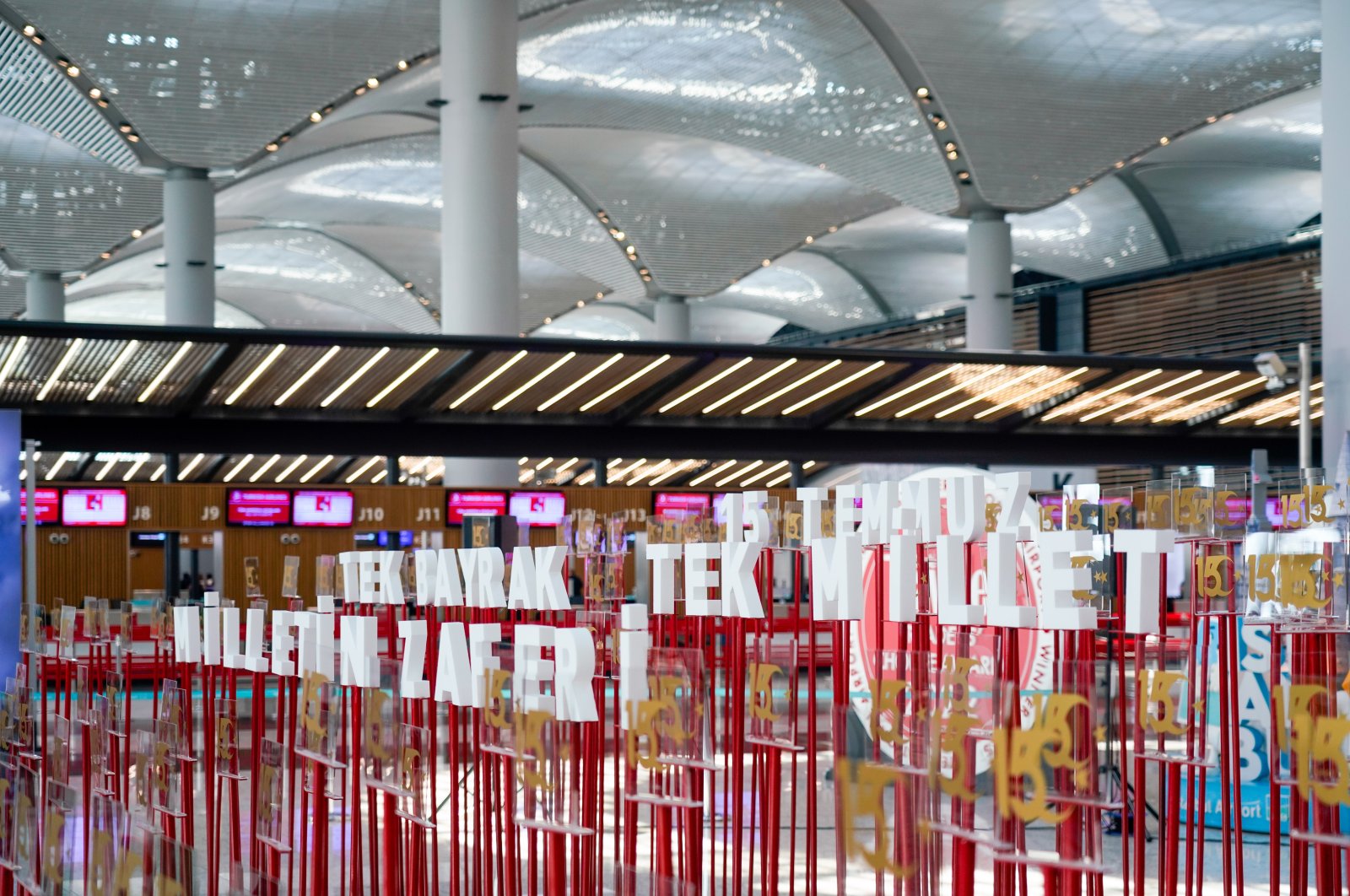 The photo shows the exhibition titled "Heroes of Türkiye's Century" at Istanbul Airport, Türkiye, July 13, 2023. (Photo courtesy of IGA)