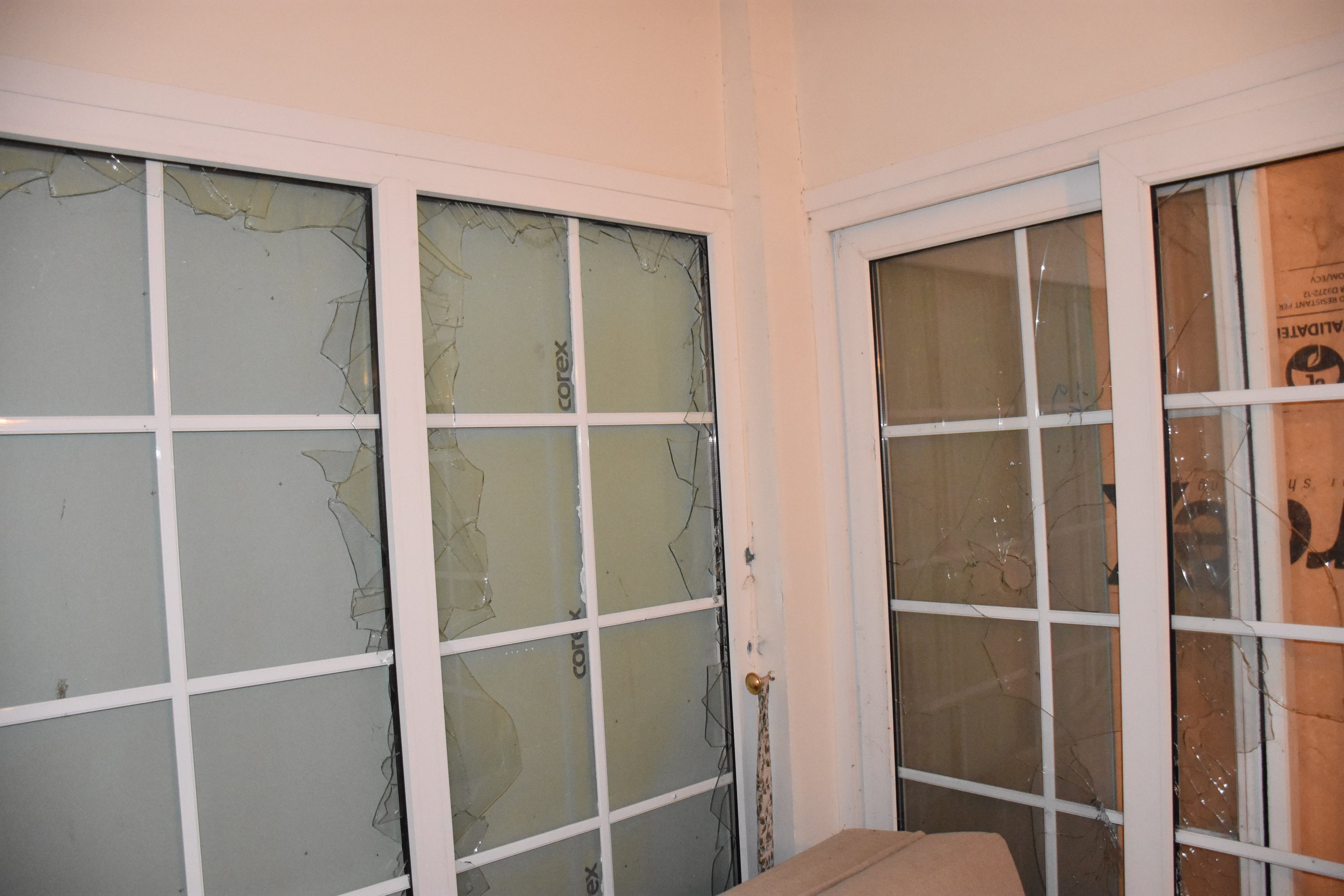 282464 Bullet holes on a window covered with plaster in the hotel, in Marmaris, Muğla, southwestern Türkiye, July 13, 2023. (AA Photo)