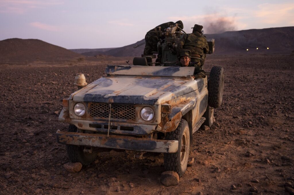 Polisario Front soldiers during a shooting exercise near Mehaires, Western Sahara on Oct. 13, 2021. (AP File Photo)