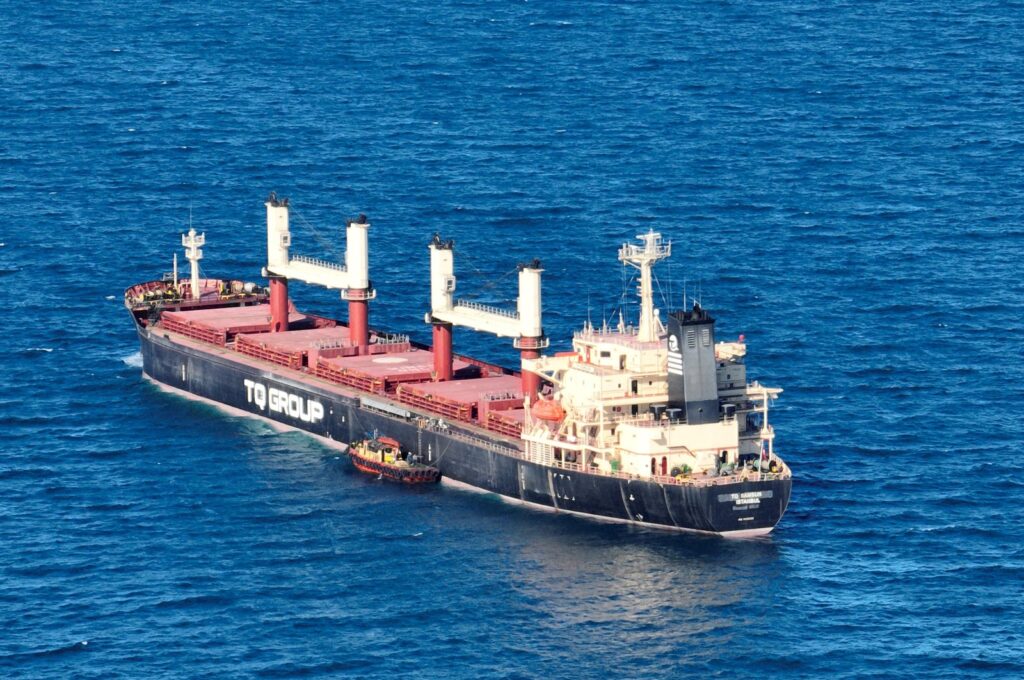 Turkish-flagged bulker TQ Samsun, carrying grain under U.N.'s Black Sea Grain Initiative, is pictured in the Black Sea, north of Bosporus off Istanbul, Türkiye, July 17, 2023. (Reuters Photo)