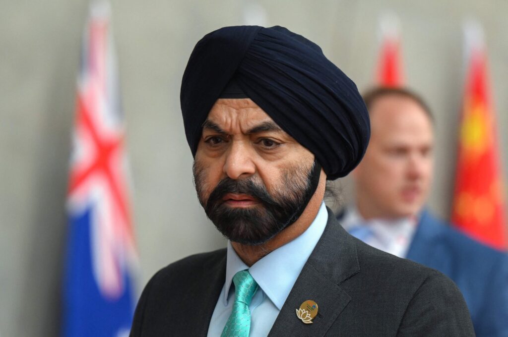 World Bank chief Ajay Banga leaves after attending the G-20 Finance Ministers, Central Bank Governors (FMCBG) and Finance & Central Bank Deputies (FCBD) meetings, at the Mahatma Mandir in Gandhinagar on July 17, 2023. (Photo by Punit PARANJPE / AFP)