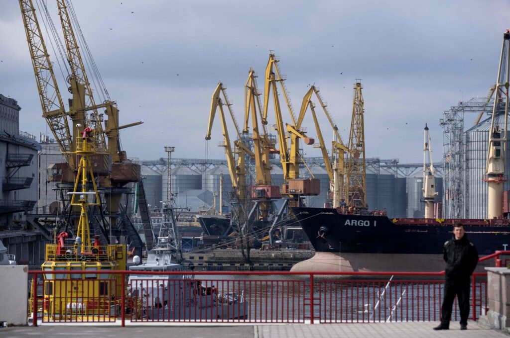 Bulk carrier ARGO I is docked at the grain terminal of the port of Odessa, Ukraine, April 10, 2023. (AFP Photo)