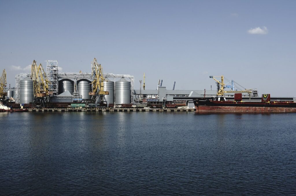 A general view of the grain storage terminal at the Odessa Sea Port, Odessa, Ukraine, Aug. 19, 2022. (AP Photo)