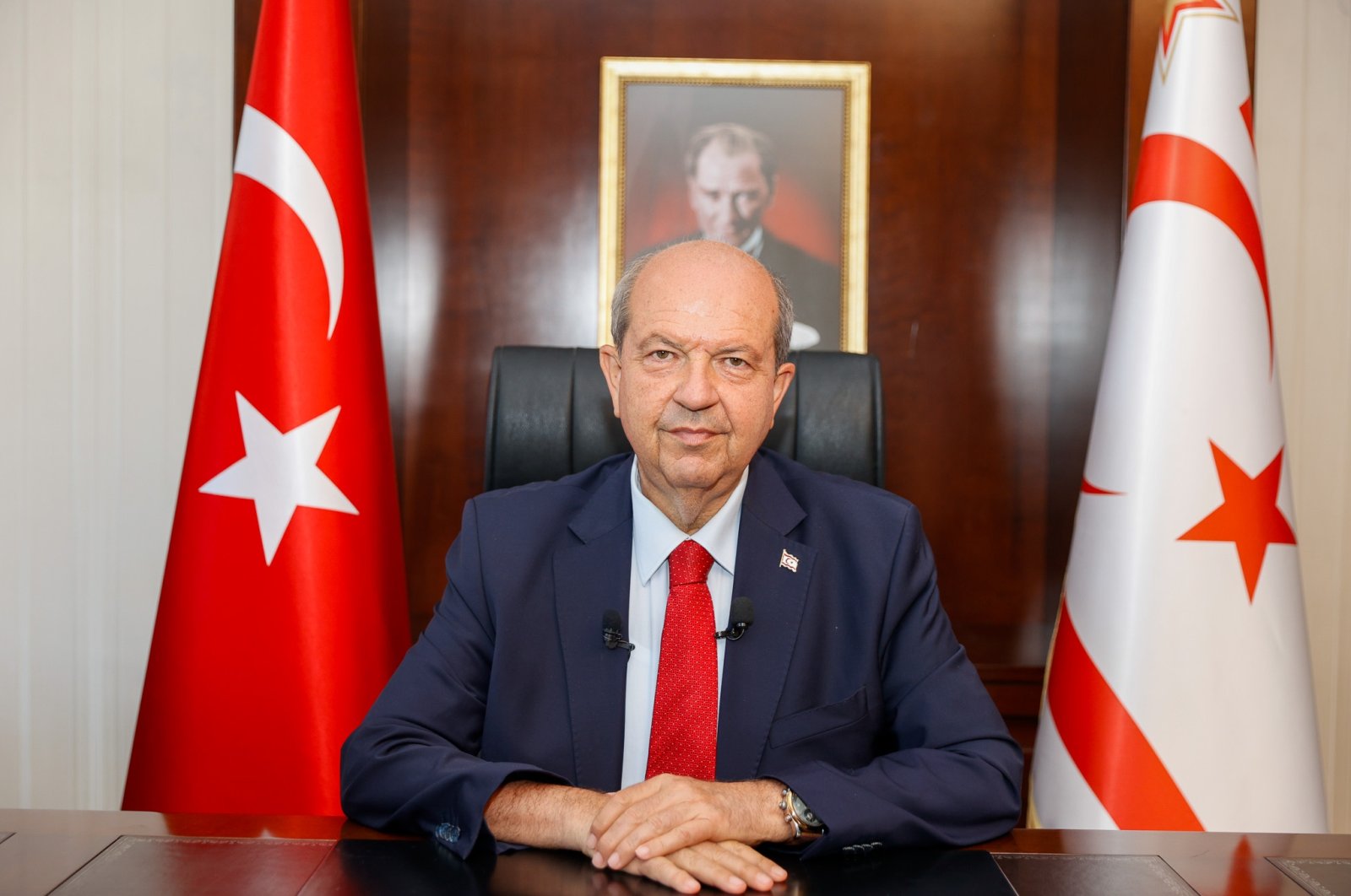 Turkish Cyprus President Ersin Tatar spoke ahead of the anniversary of the peace operation, in Lefkoşa (Nicosia), Turkish Republic of Northern Cyprus, July 19, 2023. (AA Photo)