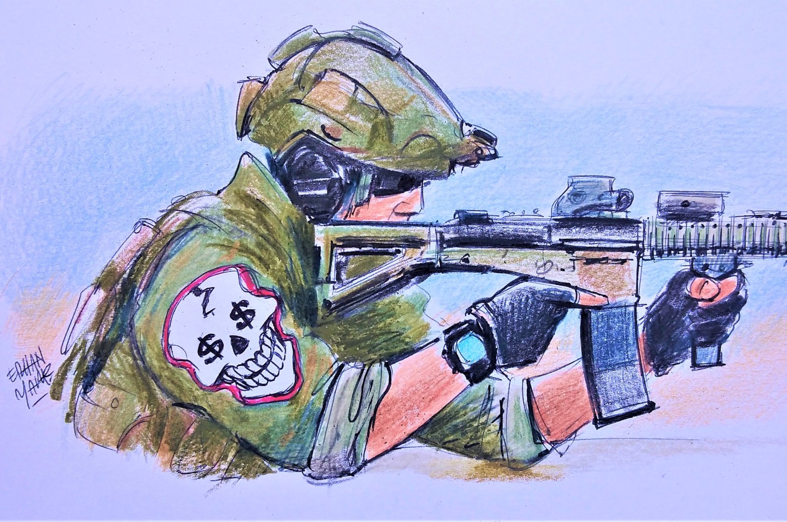 "Using PMCs as surrogates is costless for principals and enables them to achieve what they cannot do with their armies in legal and usual ways." (Illustration by Erhan Yalvaç)