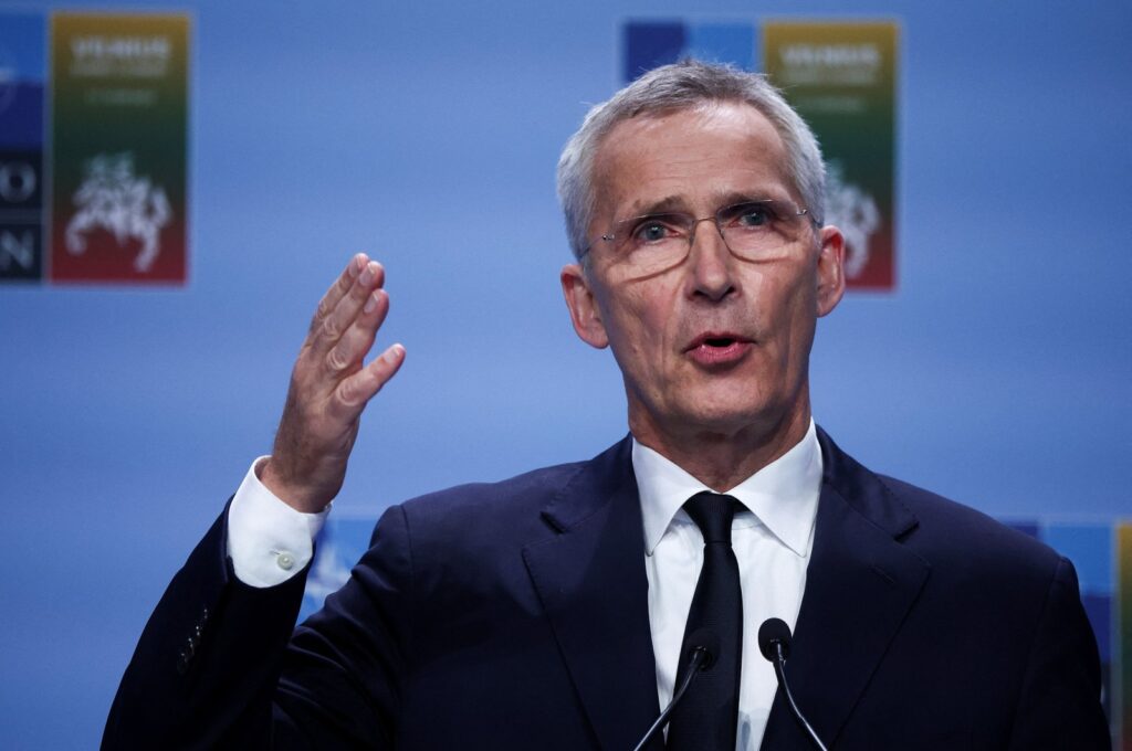 NATO Secretary-General Jens Stoltenberg holds a press conference during a NATO leaders summit in Vilnius, Lithuania, July 12, 2023. (Reuters Photo)