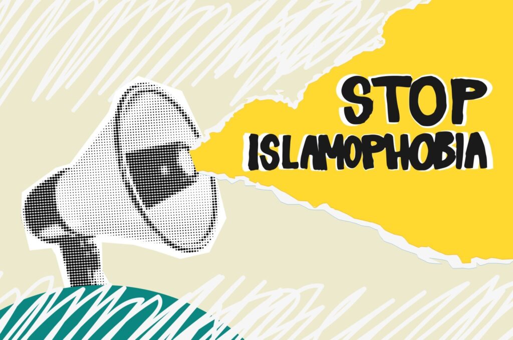 The illustration draws attention to stopping Islamophobia. (Illustration by Büşra Şen)