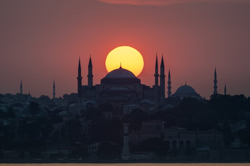 A beautiful sunset view of the Hagia Sophia Grand Mosque, Istanbul, Türkiye, July 23, 2023. (AA Photo)