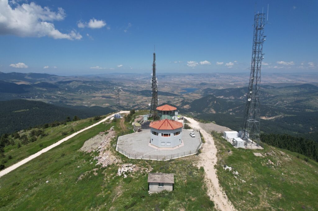 Aerial view of the fire watchtower situated on the summit of Işık Mountain, Ankara, Türkiye, July 24, 2023. (IHA Photo)