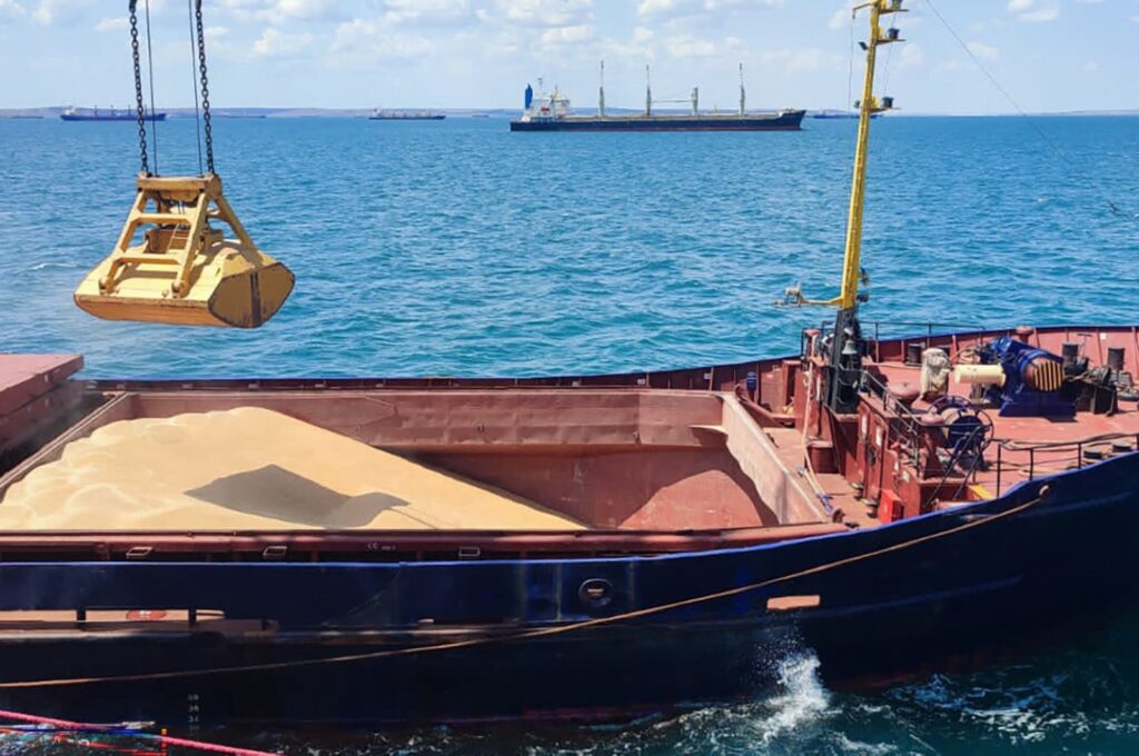 Grain is loaded aboard a cargo ship at the Azov Sea Port, Rostov region, Russia, July 22, 2023. (AFP Photo)