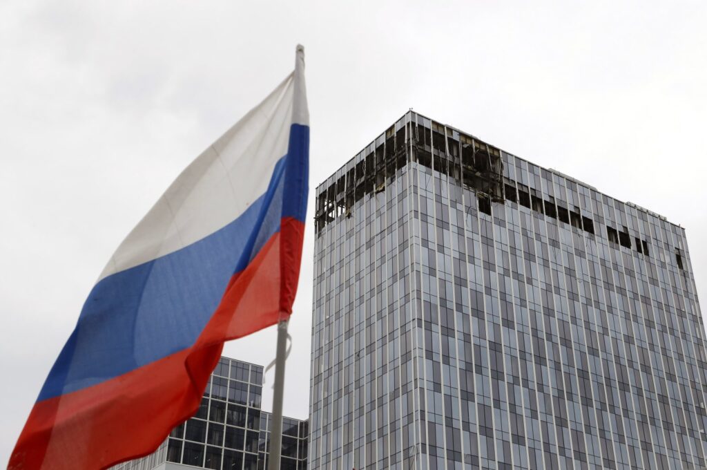 A view of a damaged building following a drone attack in Moscow, Russia, July 24, 2023. (EPA Photo)