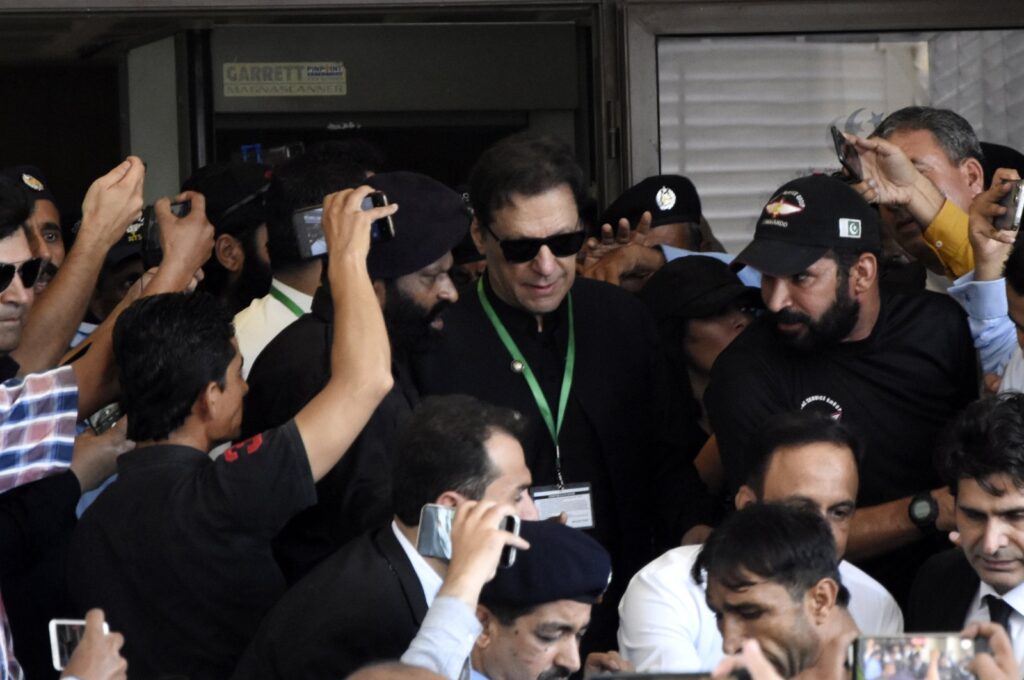 Imran Khan, former prime minister and leader of the opposition Pakistan Tehreek-e-Insaf (PTI), arrives to appear before the Supreme Court in Islamabad, Pakistan, July 24, 2023. (EPA Photo)
