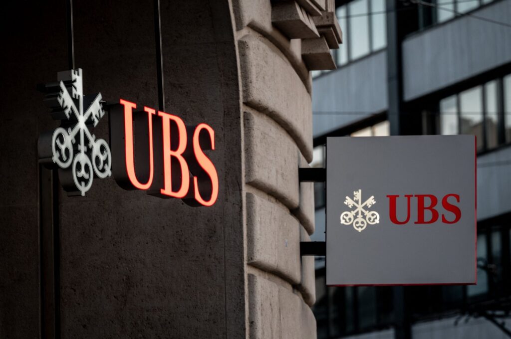 Signs of Swiss bank giant UBS bank are seen in Basel, Switzerland, April 4, 2023. (AFP Photo)