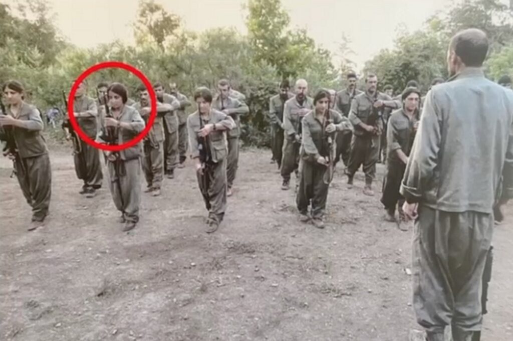 An undated photo handed out by the Interior Ministry shows Fatima al-Musa (circled in red) at a PKK training camp in an undisclosed location. (Courtesy of the Interior Ministry)