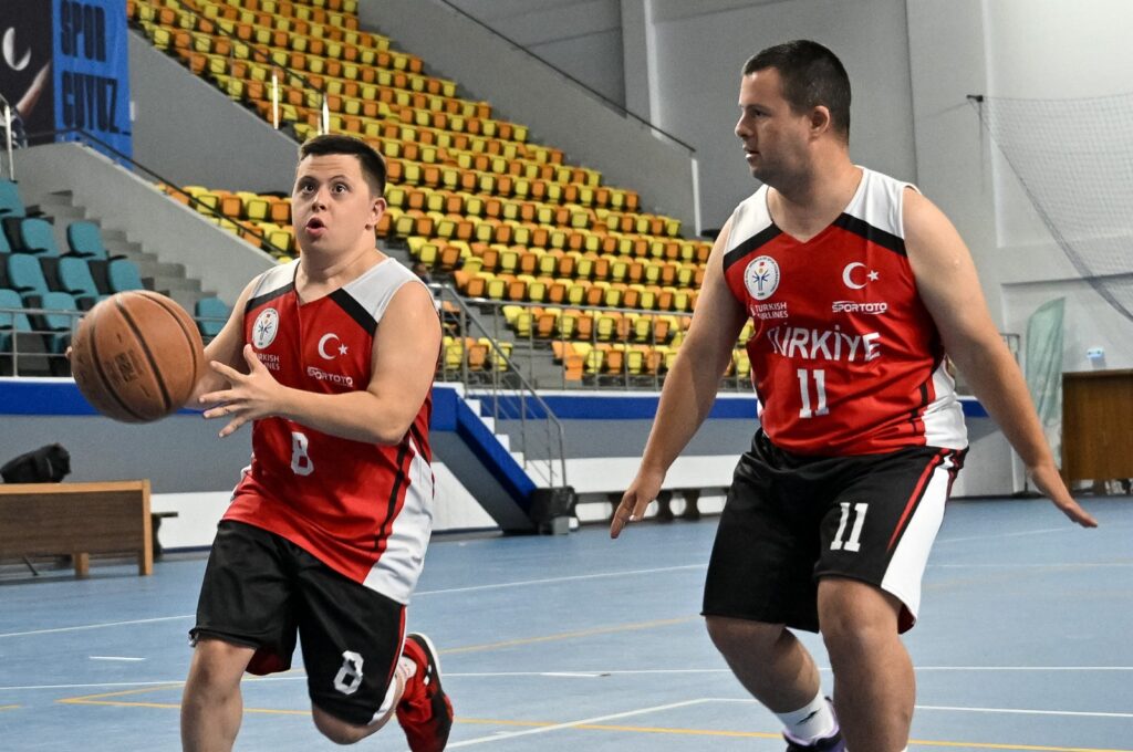 Turkish Down syndrome basketballers train in preparation of the Sports Union for Athletes with Down Syndrome (SUDS) European Championship at the Yenimahalle Sports Complex, Ankara, Türkiye, July 25, 2023. (AA Photo)