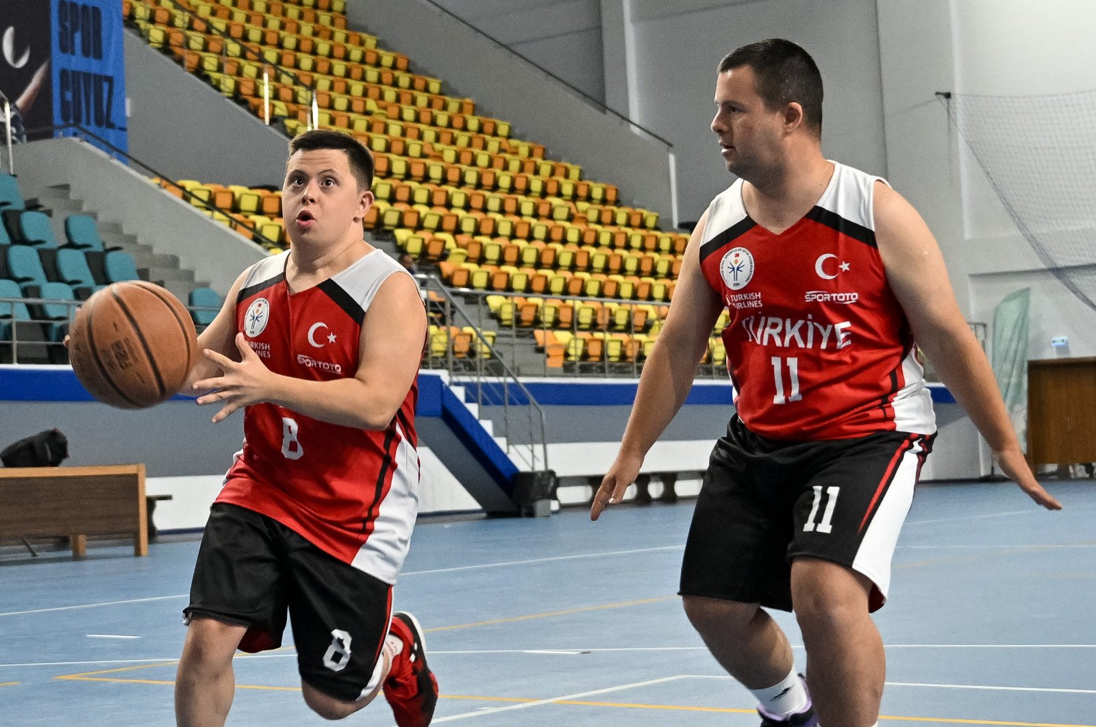 Turkish Down syndrome basketballers train in preparation of the Sports Union for Athletes with Down Syndrome (SUDS) European Championship at the Yenimahalle Sports Complex, Ankara, Türkiye, July 25, 2023. (AA Photo)