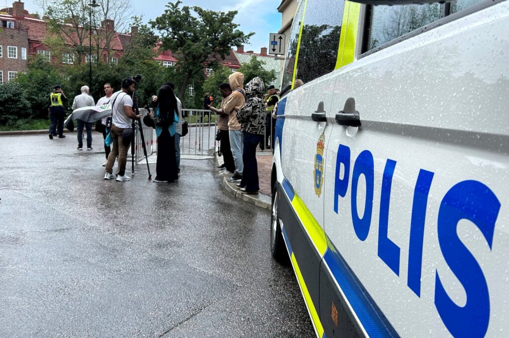 Police stand guard near the Iraqi embassy ahead of a demonstration in Stockholm, Sweden July 20, 2023. (Reuters File Photo)