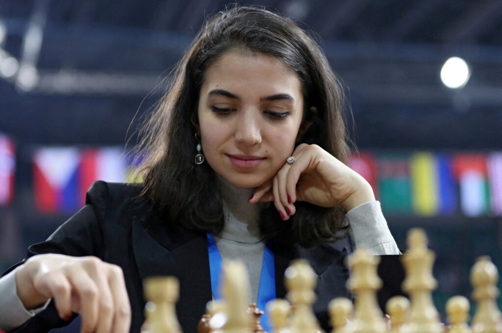 Iranian Sara Khadem plays against Russia's Olga Girya at the FIDE World Rapid and Blitz Championships, Almaty, Kazakhstan, Dec. 28, 2022. (Reuters Photo)