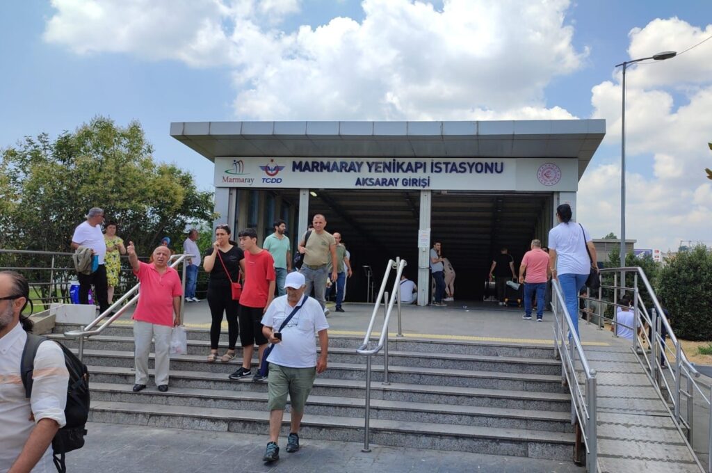 Citizens are seen outside a Marmaray station in Aksaray, Istanbul, Türkiye, July 27, 2023. (DHA Photo)