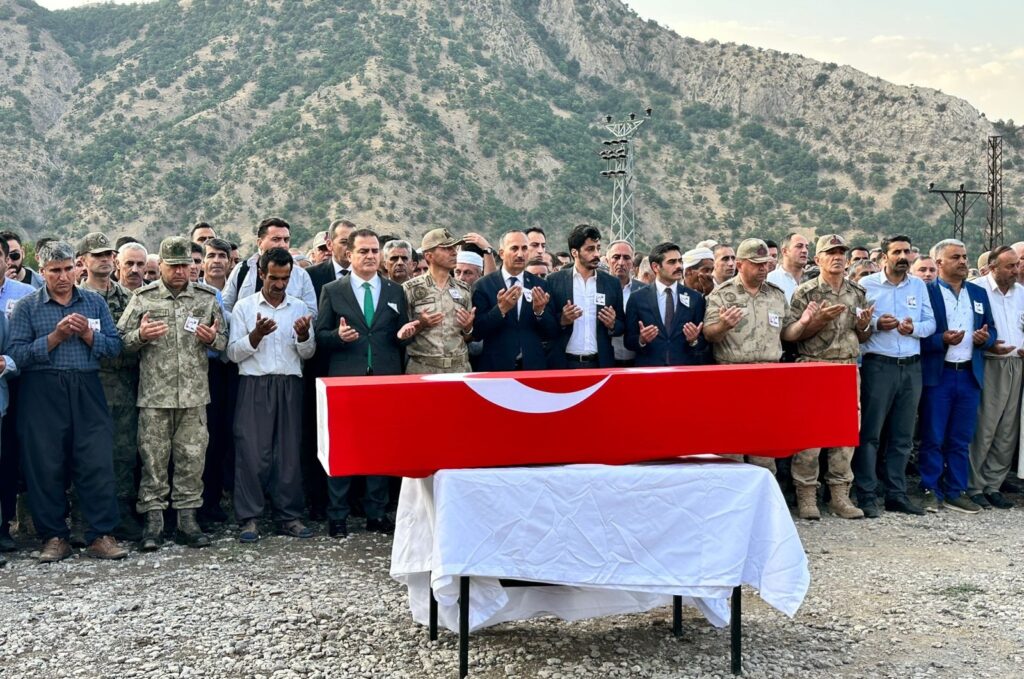 Townspeople hold a funeral for a village guard martyred by a handmade explosive planted by PKK terrorists in the southeastern Hakkari province, Türkiye, July 24, 2023. (AA Photo)