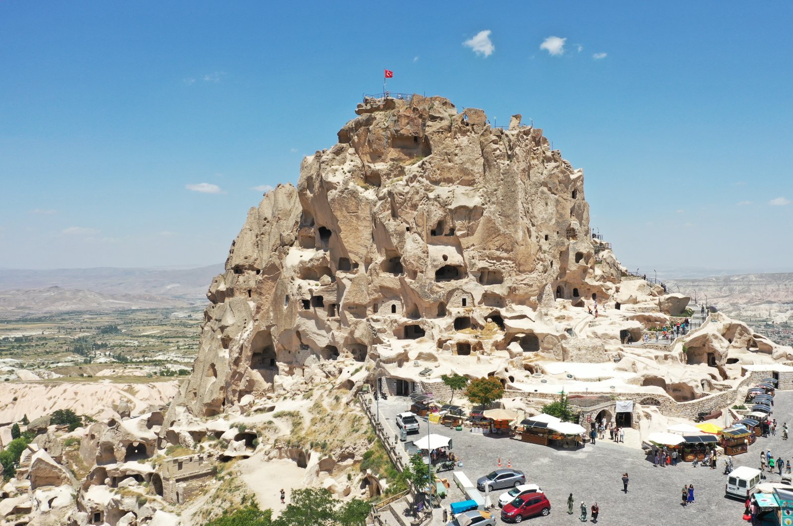 The Uçhisar castle serves as the region's highest summit in Cappadocia, Türkiye, July 27, 2023. (IHA Photo)